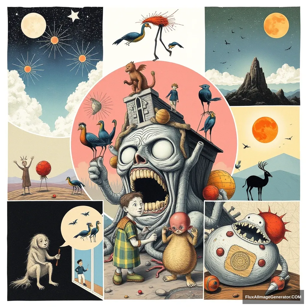 Collage of different weird illustrations