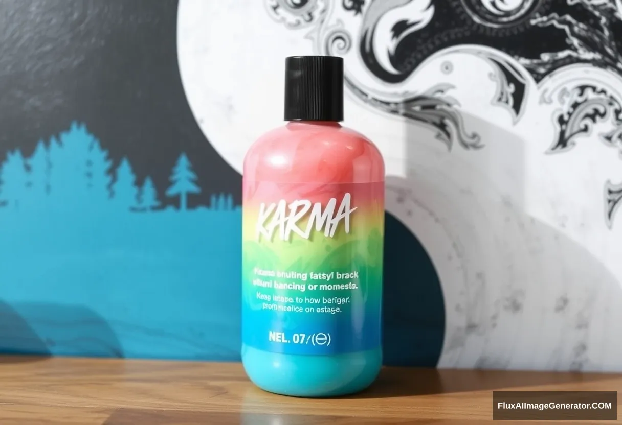 LUSH Karma bodywash, yin and yang background. - Image