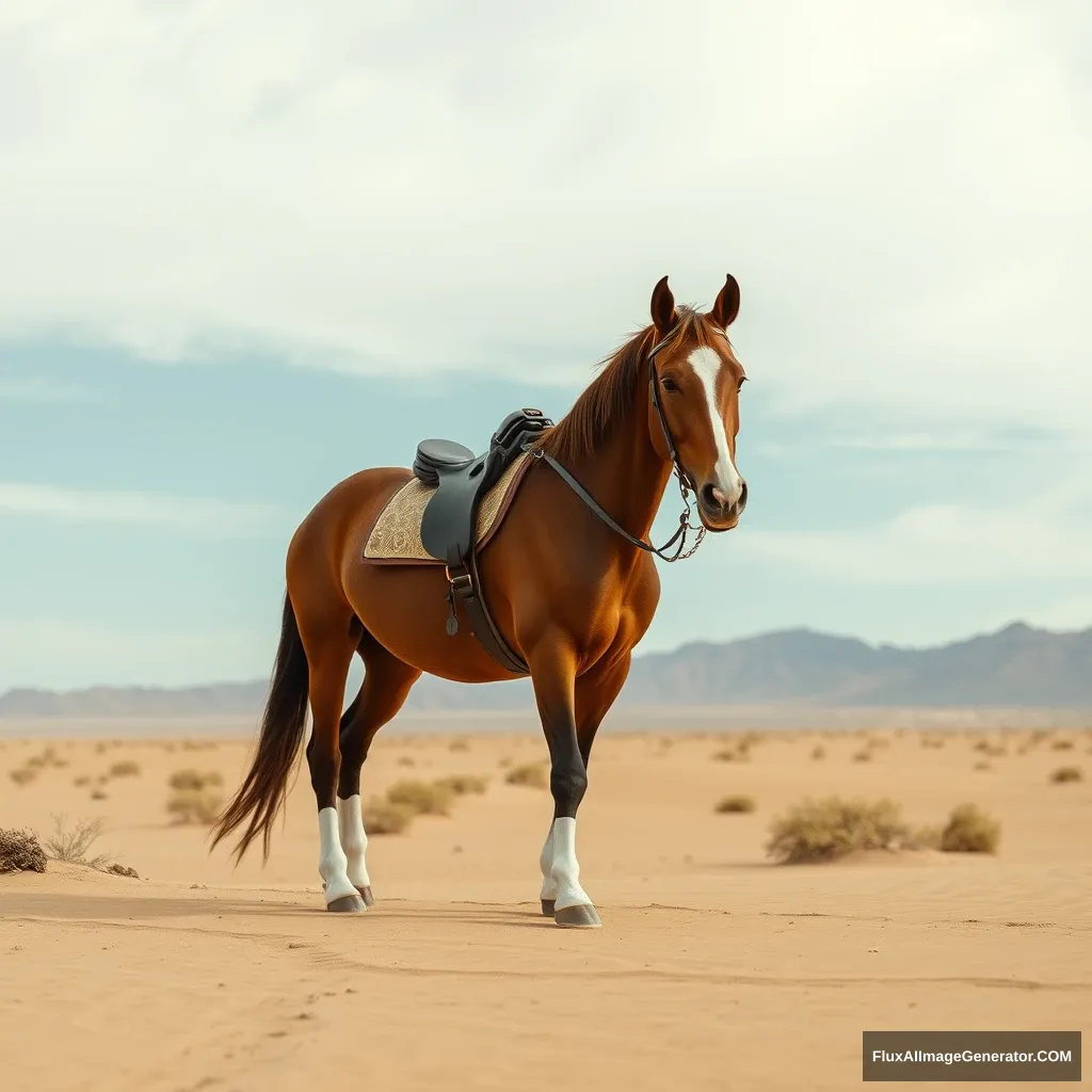 a horse with white sneakers in the desert - Image