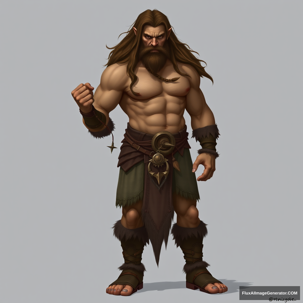 Full body picture of a long brown-haired and short-bearded guy as an Orc. - Image