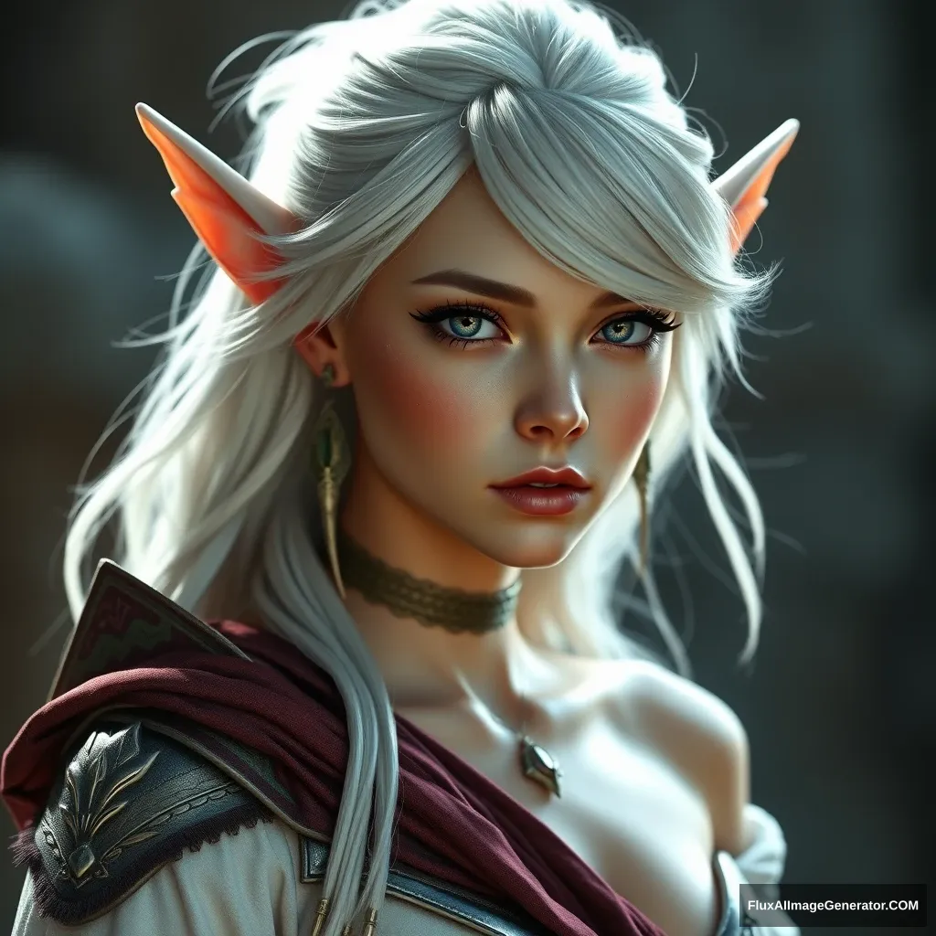 Elegant and gorgeous girl elf, platinum hair, full body front shot, hyper-realistic photo, unreal engine, 8k. - Image