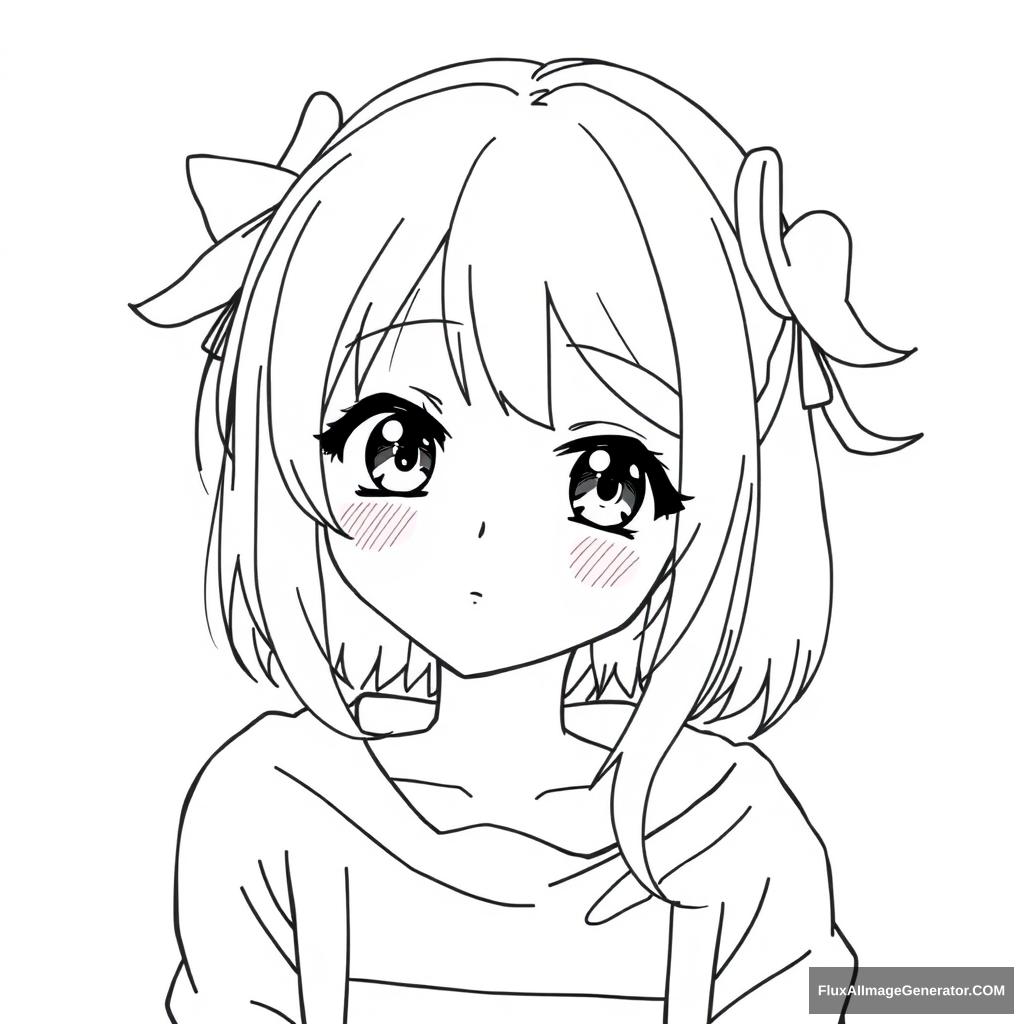 Neat and simple line art character drawing. Anime girl. Beautiful. Simple eyes. Some accessories. - Image