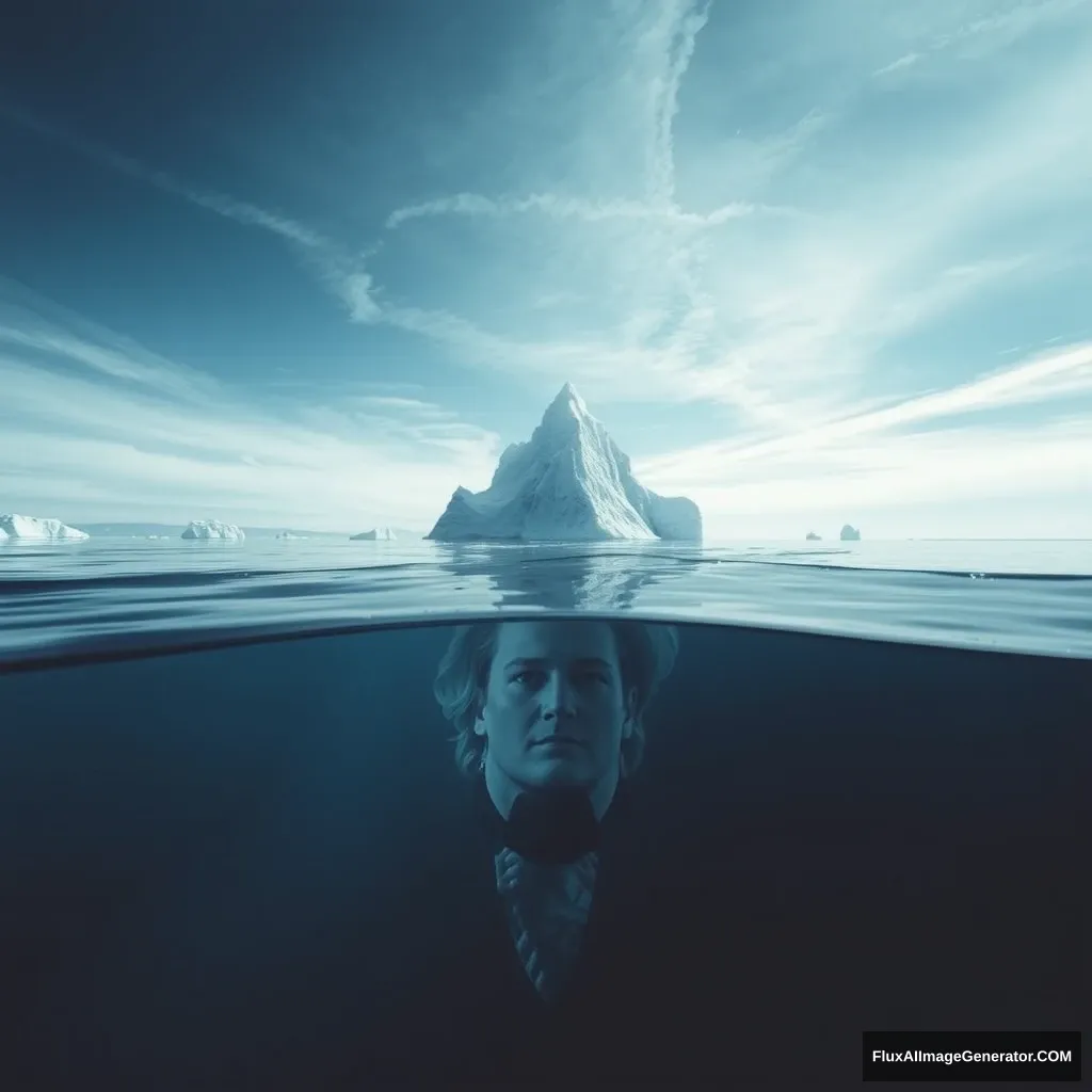 Create an image: I am under the iceberg facing the world. - Image