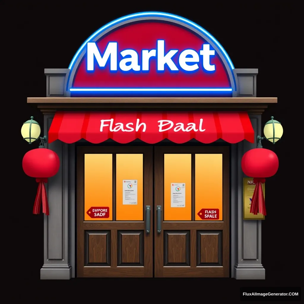 "Icon. The words 'Niche Market: Flash Deal' above the large front door."