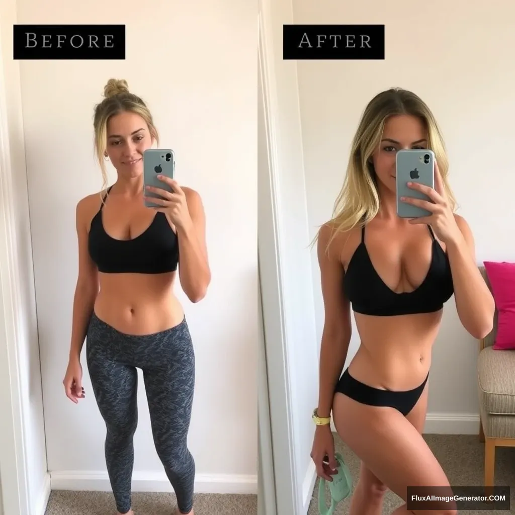 Fitness model influencer Emma's before-after pictures.