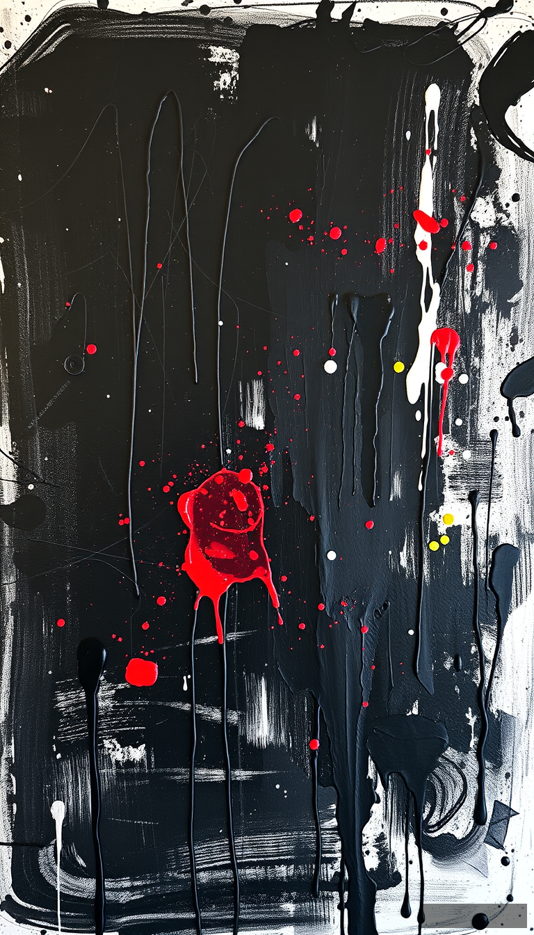 'Abstract oil painting splashed on a black canvas.'