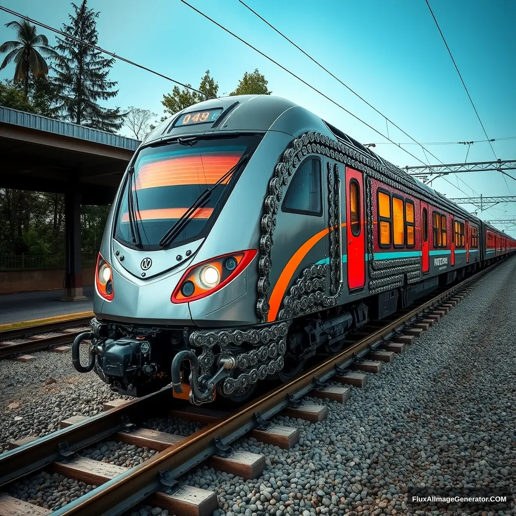 A high-speed train made from motorcycle chains.