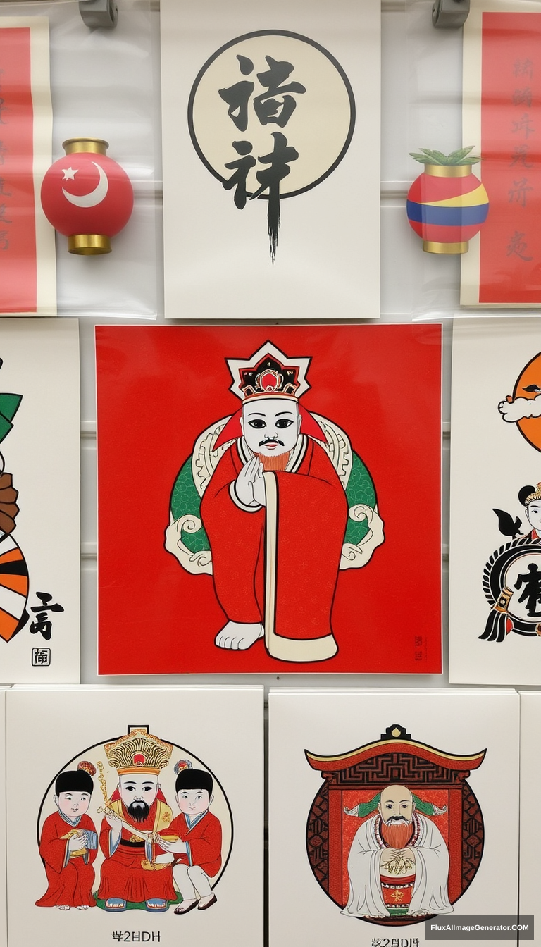 Images of East Asian cultural symbols, such as traditional festivals or family ancestor worship.