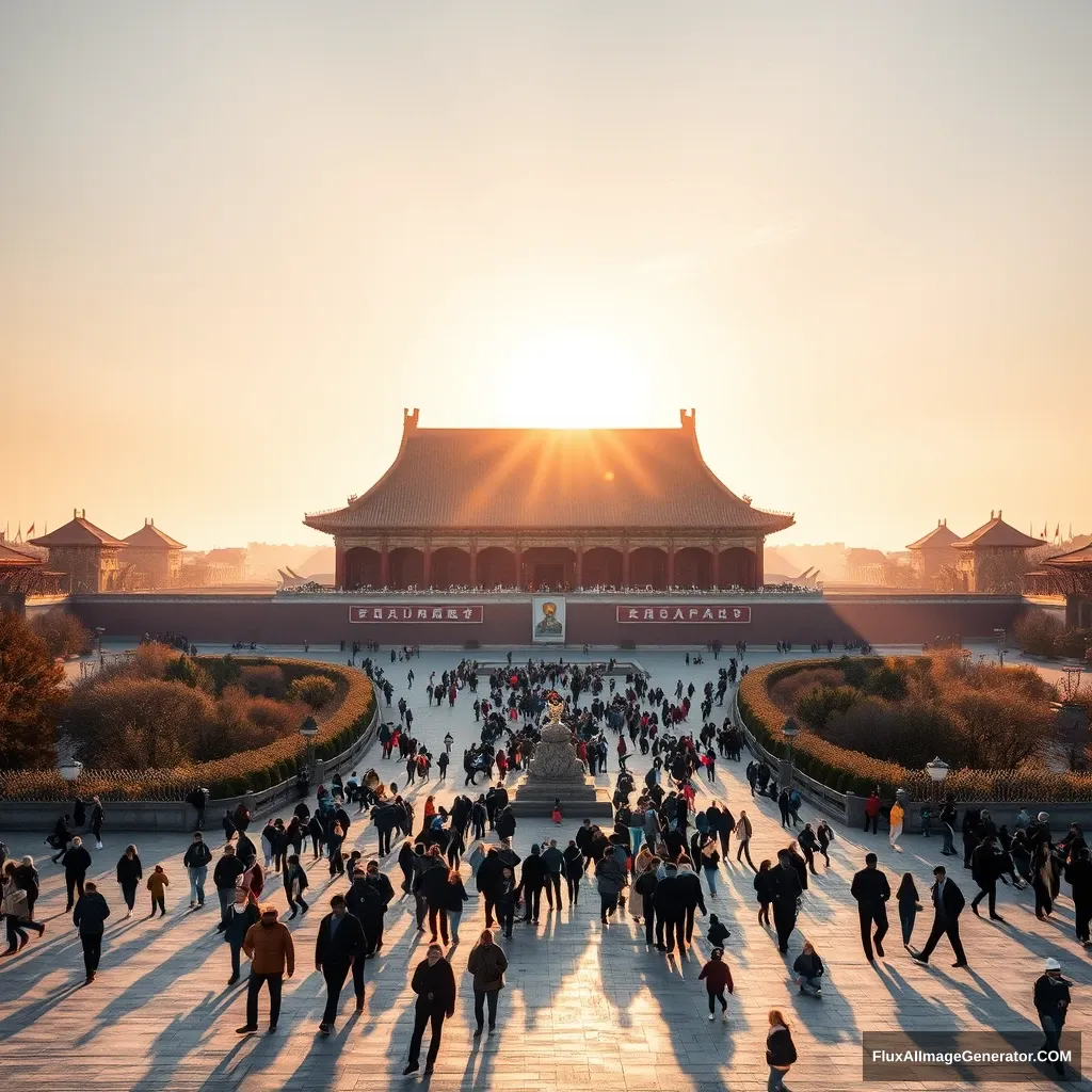 Tiananmen Square in Beijing bathed in sunlight.