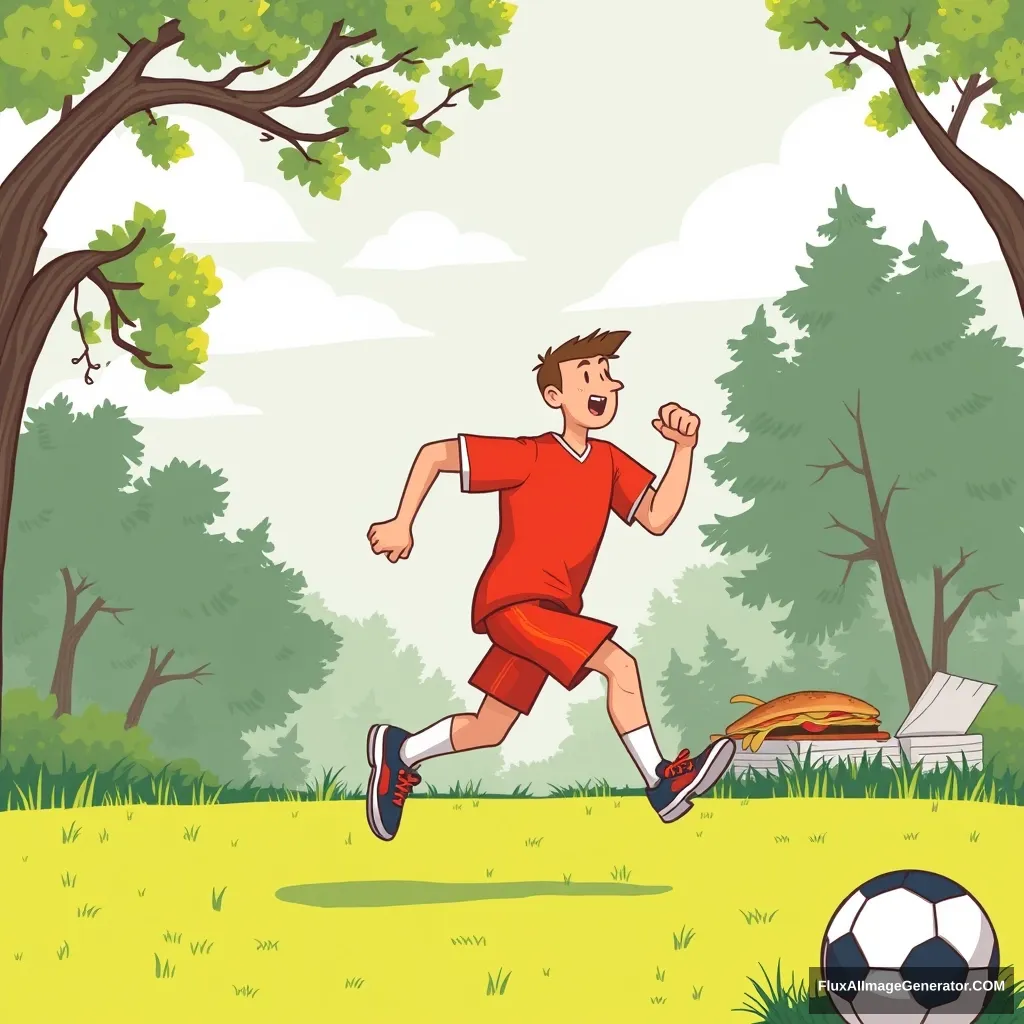 Running, soccer, food, rest, a poster, cartoon, positive energy - Image