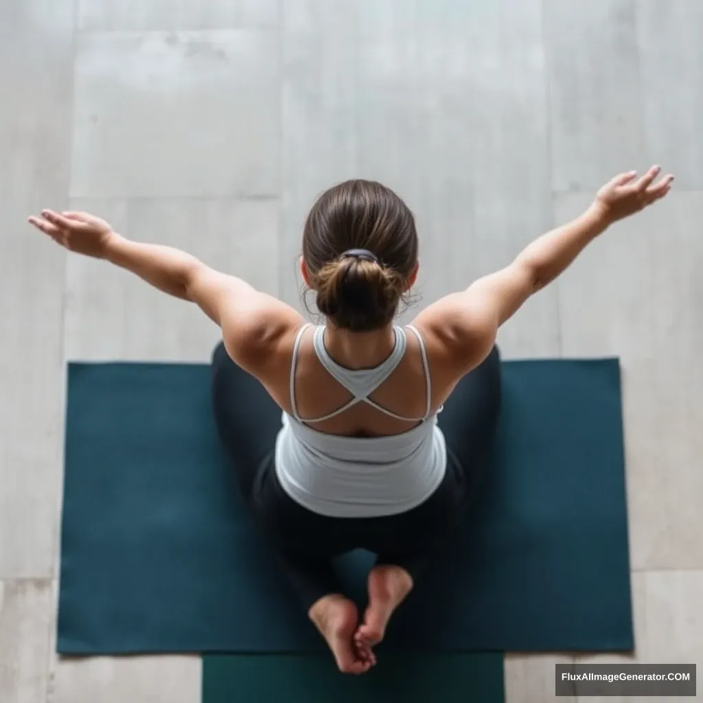 A woman doing yoga from above. - Image