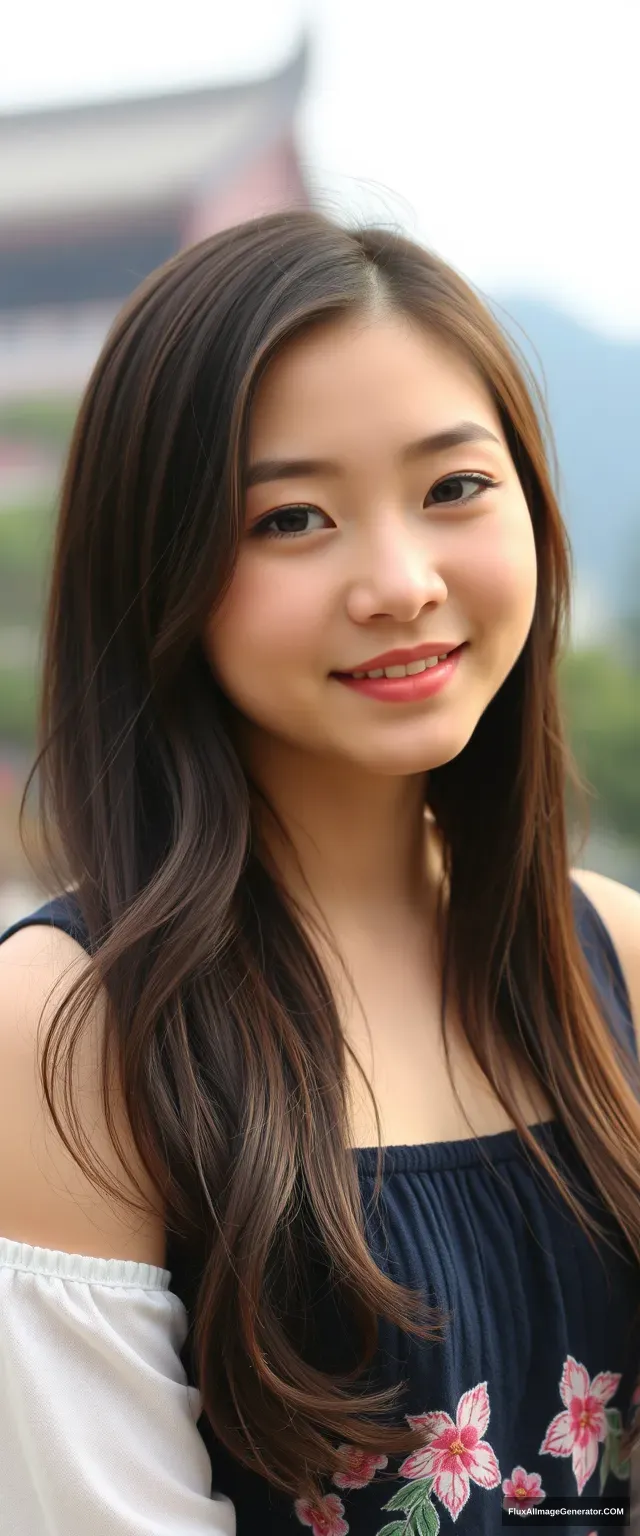 A pretty beautiful girl, Chinese, oval face, 18 years old, college student, big bear, summer.