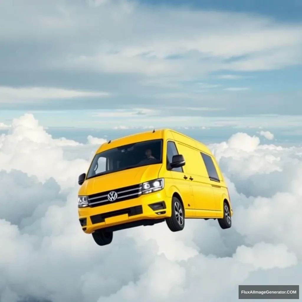 'VW T5 Multivan, yellow, flies through the clouds.' - Image