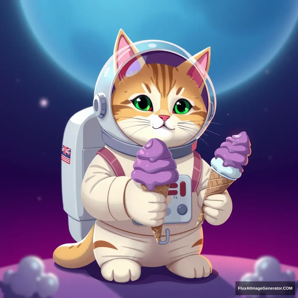 1cat, astronaut, purple ice cream