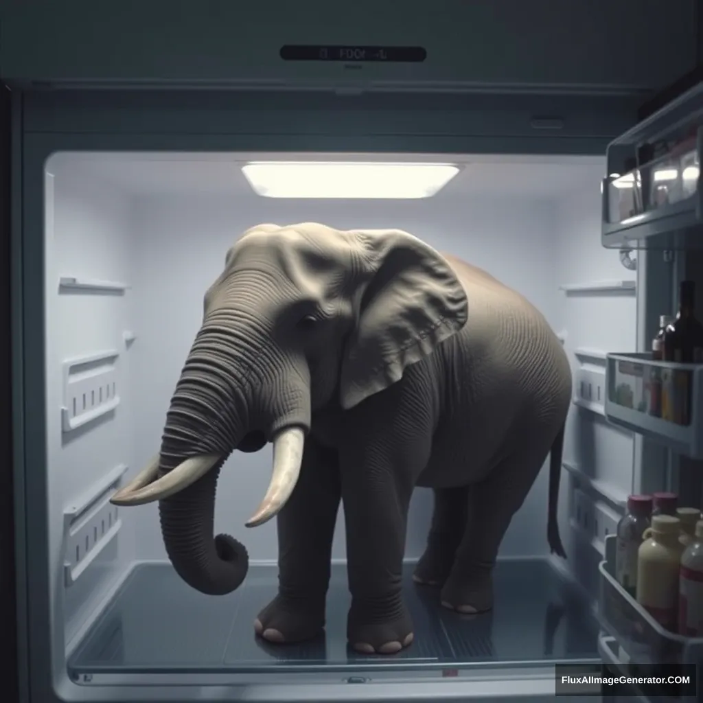 The elephant placed in the refrigerator. - Image