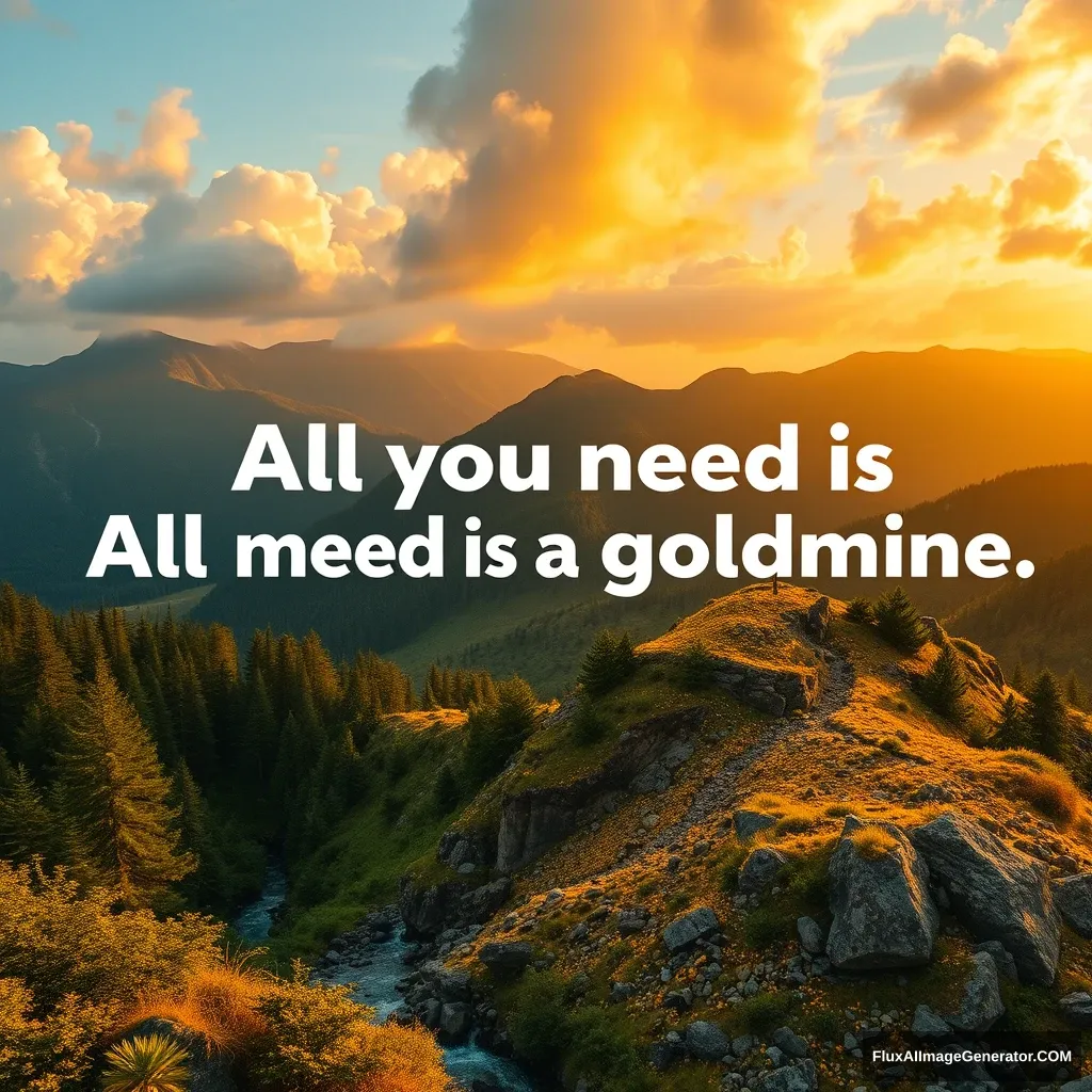 "All you need is a goldmine" with the goldmine behind.