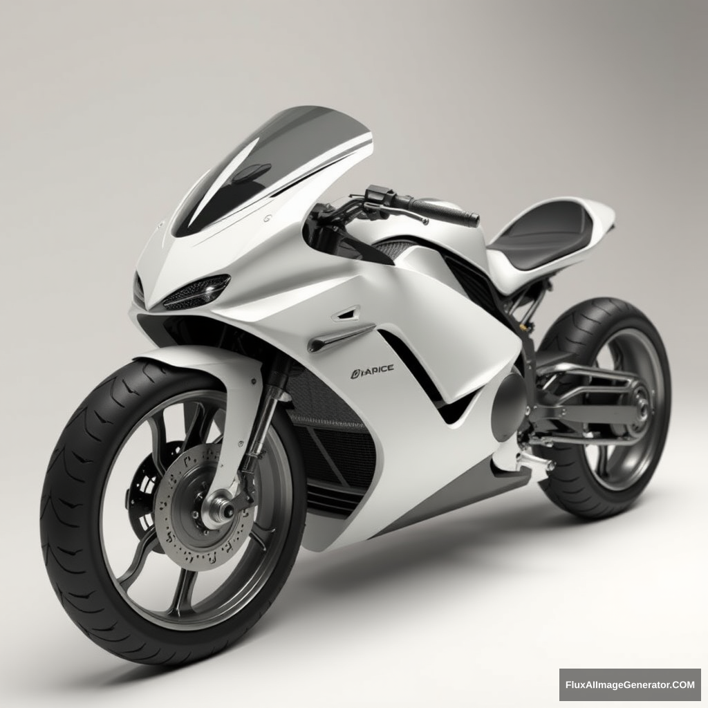 4:3 Ultra-realistic, exoskeleton steel frame, covering type, super streamlined low-wind resistance design body, future motorcycle prototype. - Image