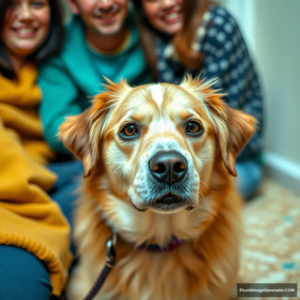 In a warm family, there is a dog.