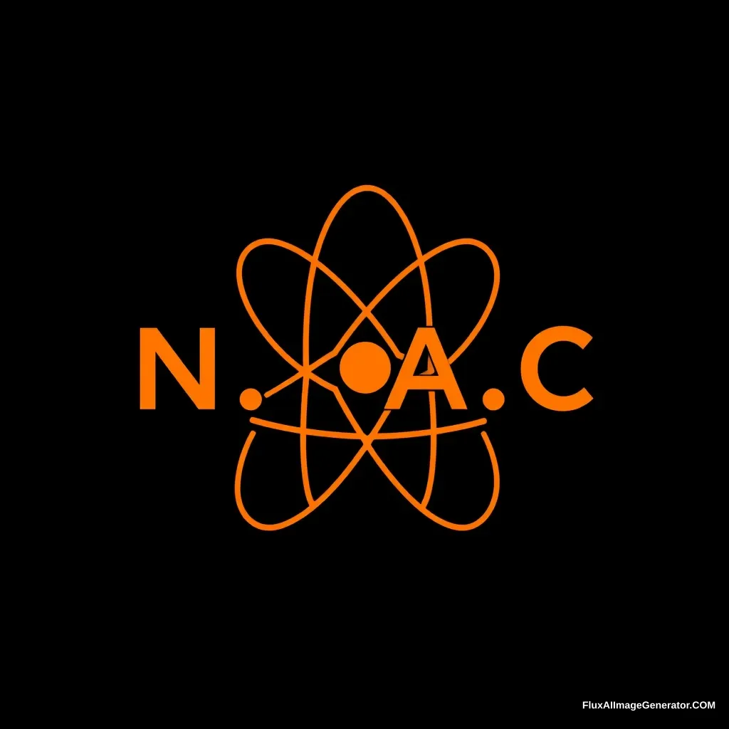 Black and orange with the inscription N.A.C. and images of an atom. - Image