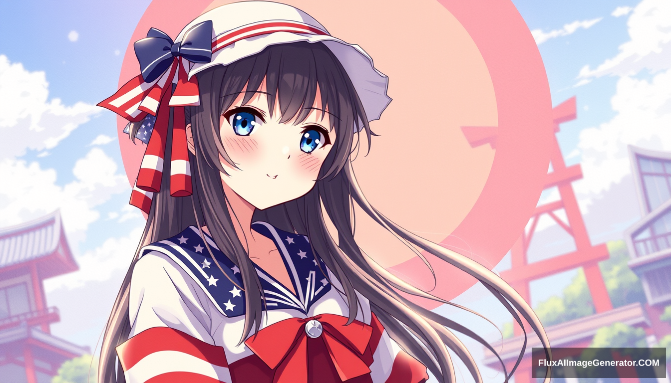 Half USA And Half Japan themed anime girl