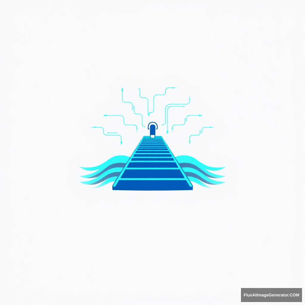 Logo: Sleek, minimalist design featuring a stylized dock extending into a digital sea of data. Vibrant blue and teal gradients represent flowing information. Incorporate abstract, interlocking shapes symbolizing secure storage. Convey trust, efficiency, and seamless connectivity.