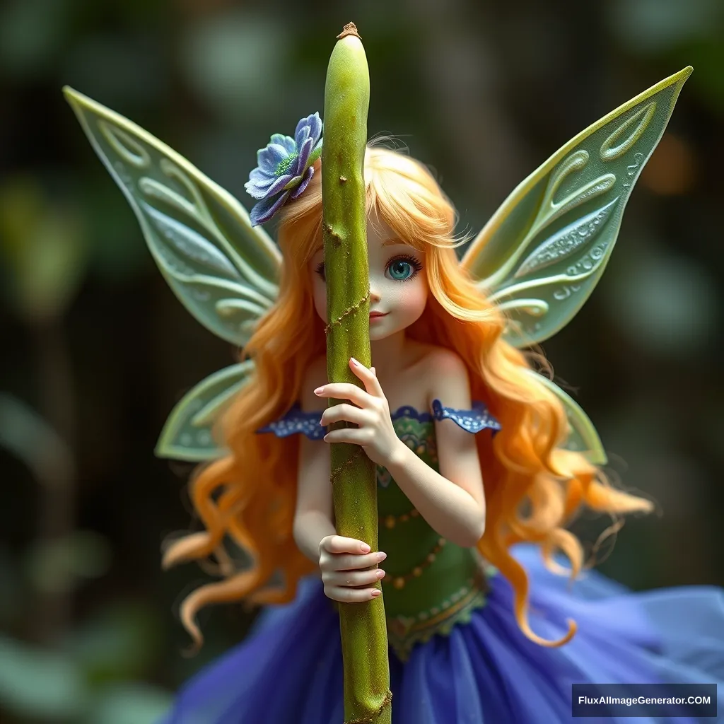 cute white ginger fairy looking like a green cigar taller than her - Image