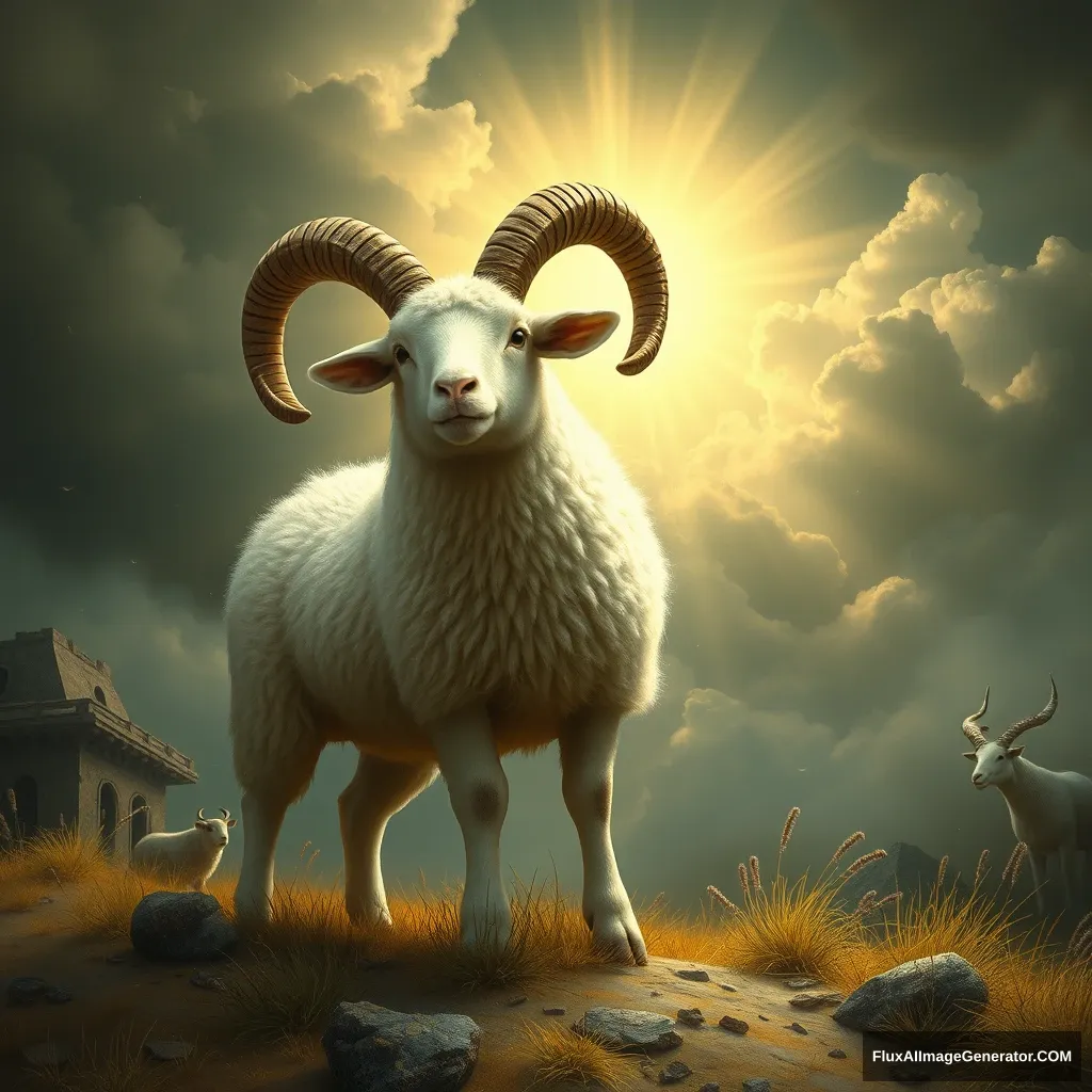 the seven horned, seven eyed lamb mentioned in the Book of Revelation - Image