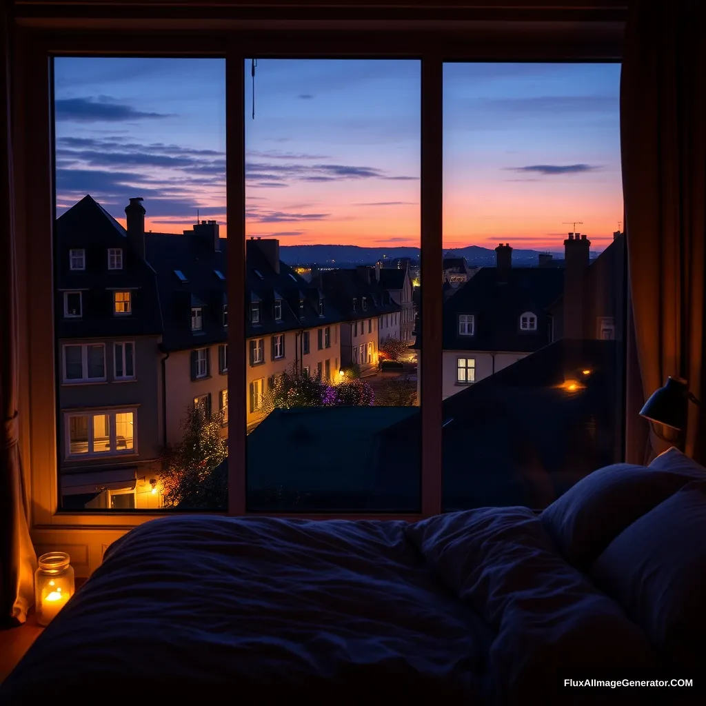 big glass window, bedroom scenery, midnight at France neighbours