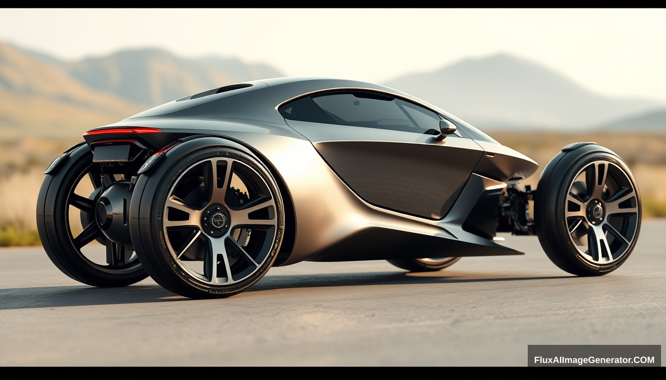 Three-wheeled concept car, two wheels in front, one in back, 4k, detailed. - Image