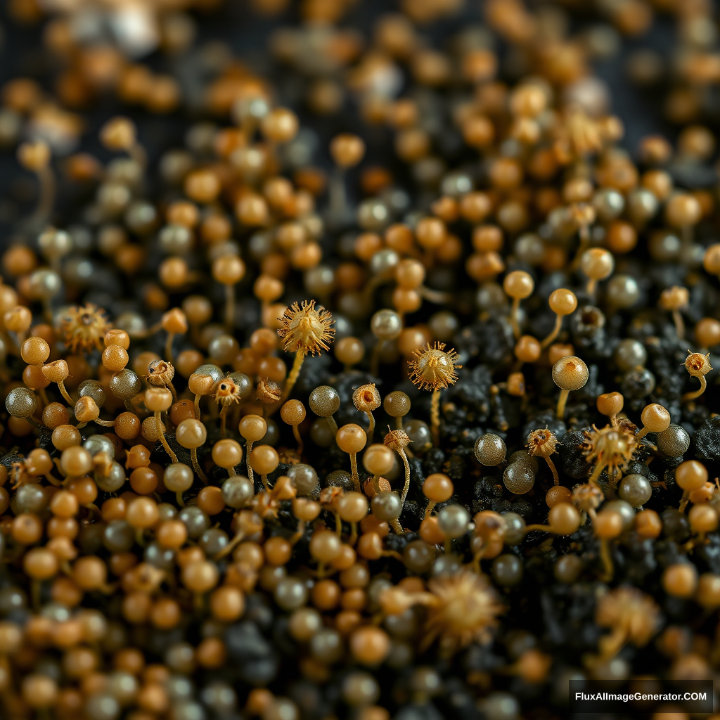 field of microorganisms covering the ground black background