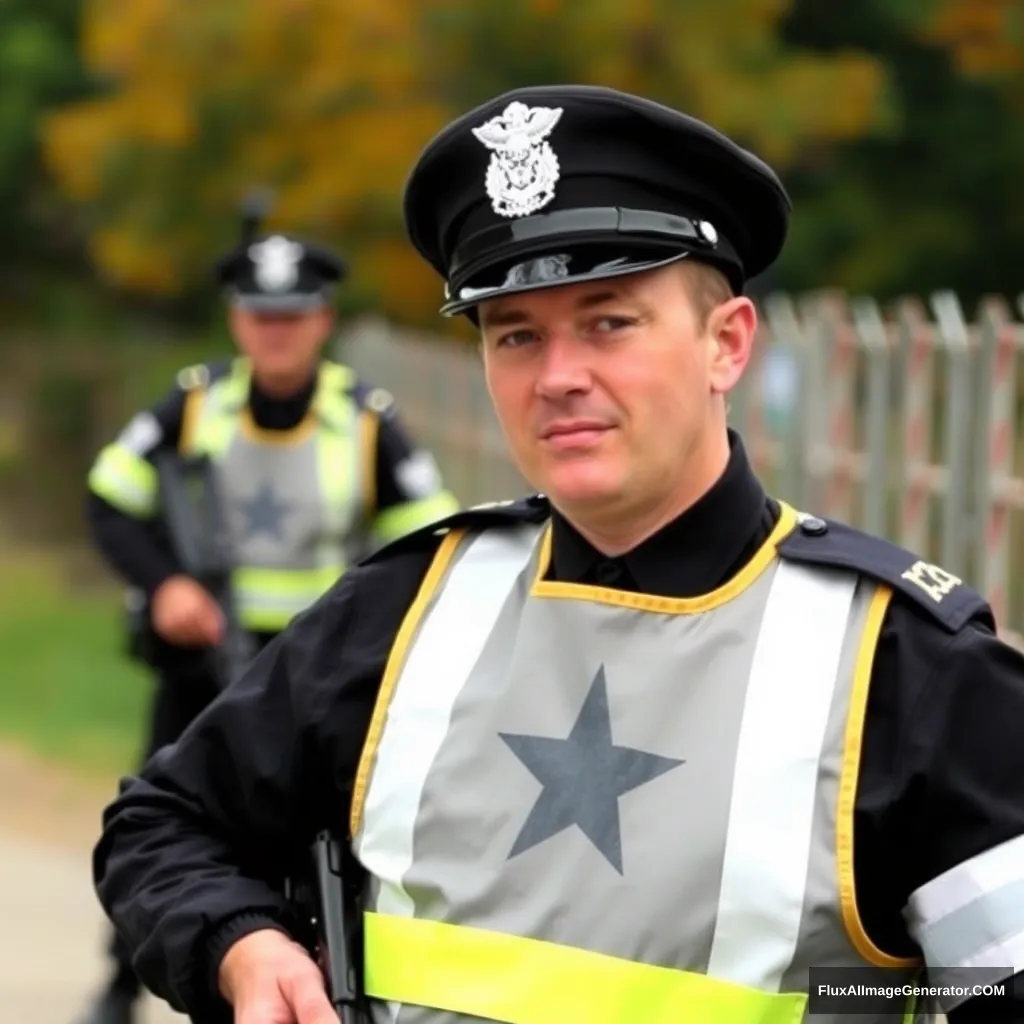 Sargent Koeppel, black uniform works at the border.