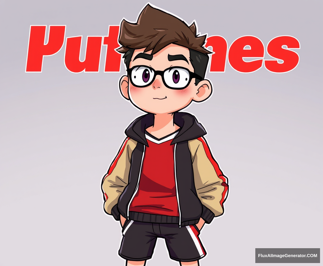 Stylized character, illustration. Wearing sports clothes that are rendered in 3D, contrasting with the character.