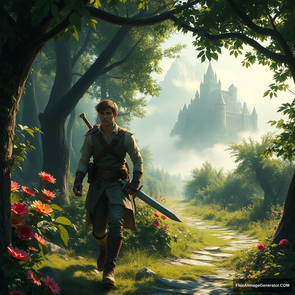 Here is a passage generated for you about Middle Journey:

In a mysterious and fantastical world, there is an expansive and boundless forest. Sunlight filters through the dense leaves, casting dappled patterns of light and shadow. A brave adventurer finds himself within, dressed in lightweight leather armor and wielding a sharp longsword. His gaze is resolute, and his steps are steady as he travels along a winding path. Exotic flowers bloom in vibrant colors on either side of the path, exuding enchanting fragrances. In the distance, an ancient castle stands atop a mountain, surrounded by mist, appearing and disappearing like a mirage. Vines creep up the castle's walls, as if telling the tale of time's passage. The adventurer quickens his pace, filled with a thirst for the unknown and a determination to explore, embodying the marvelous scenes of Middle Journey.