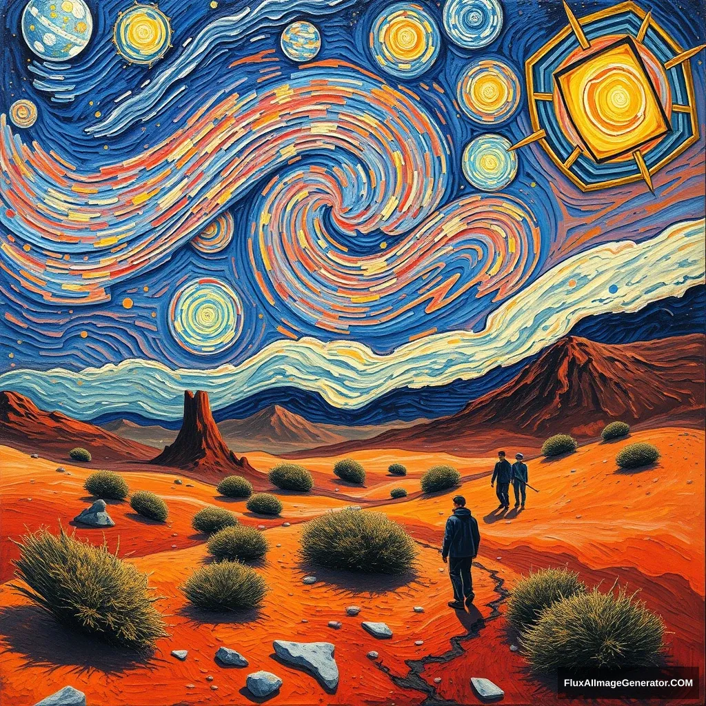 I want a painting in the Van Gogh style of what life on Mars would look like. - Image