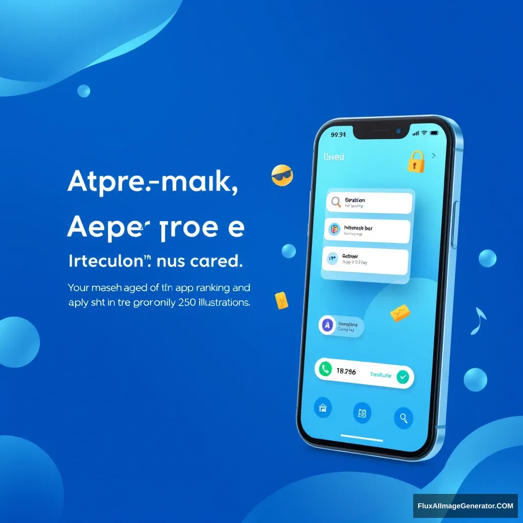 Design a promotional page for an app application: The main color of the page should be internet blue, primarily highlighting the advantage of the app in improving app ranking. The style should be mainly 2.5D illustrations, with a grand and easy-to-read layout. - Image