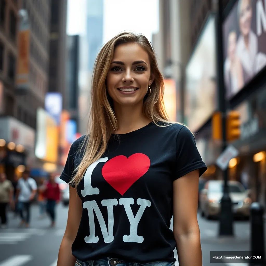 beautiful woman with t-shirt printing "I love NY" - Image