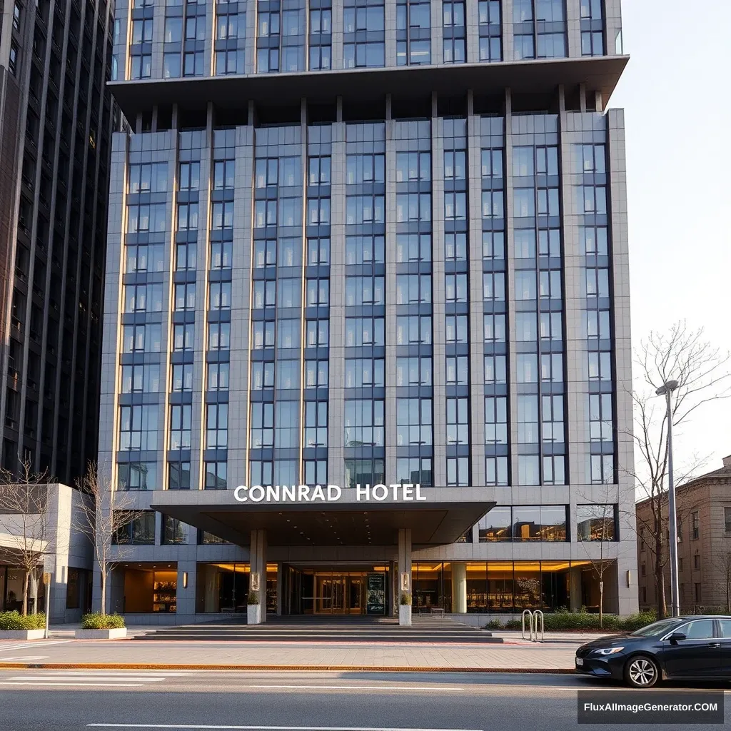 Create an image of the Conrad Seoul Hotel in reality, as seen from the outside. Please, do not use Chinese.