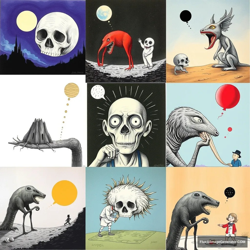 A collage of different extremely strange illustrations.