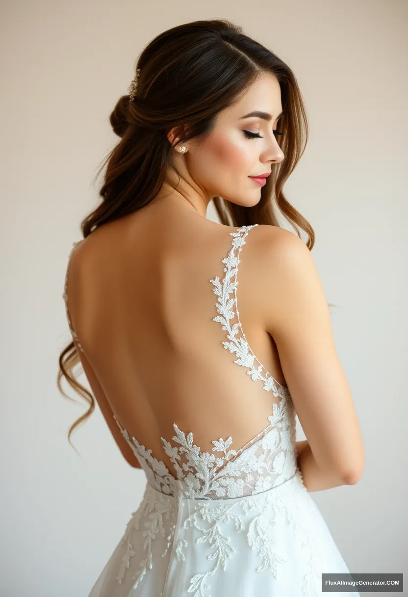 a young woman, sensitivity, beauty, backless wedding dress - Image