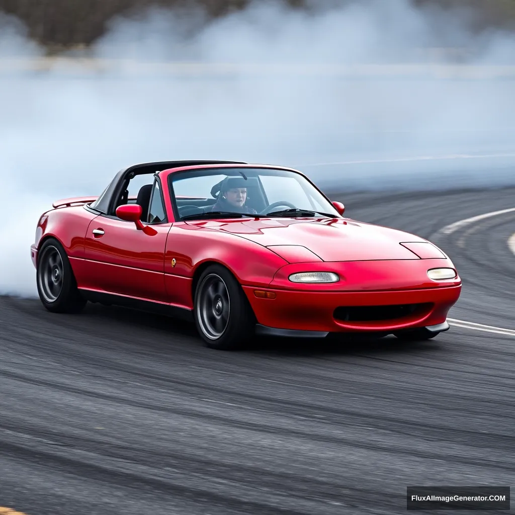 Create an image of a first-generation Mazda Miata drifting.