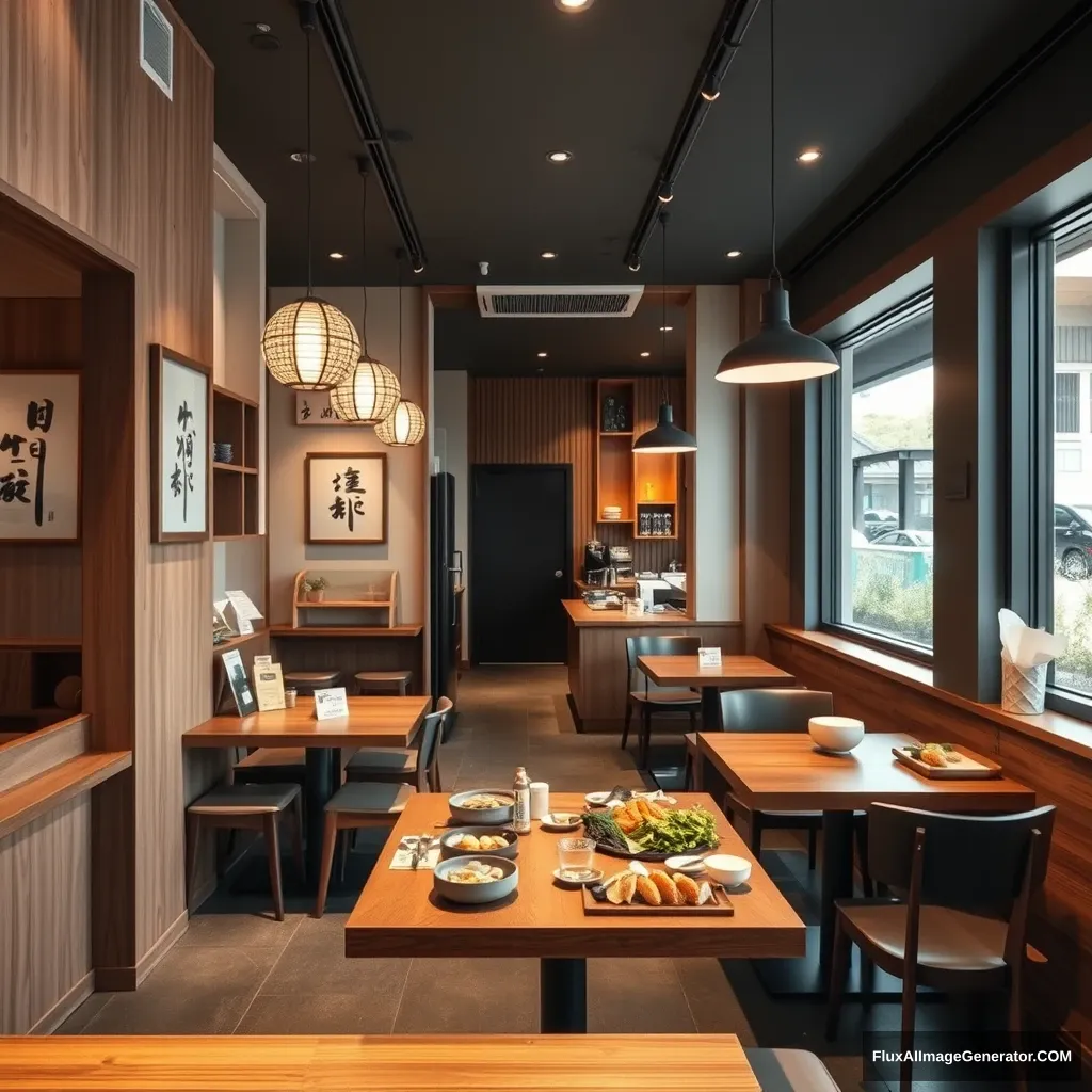 "Japanese modern café interior selling Japanese food."