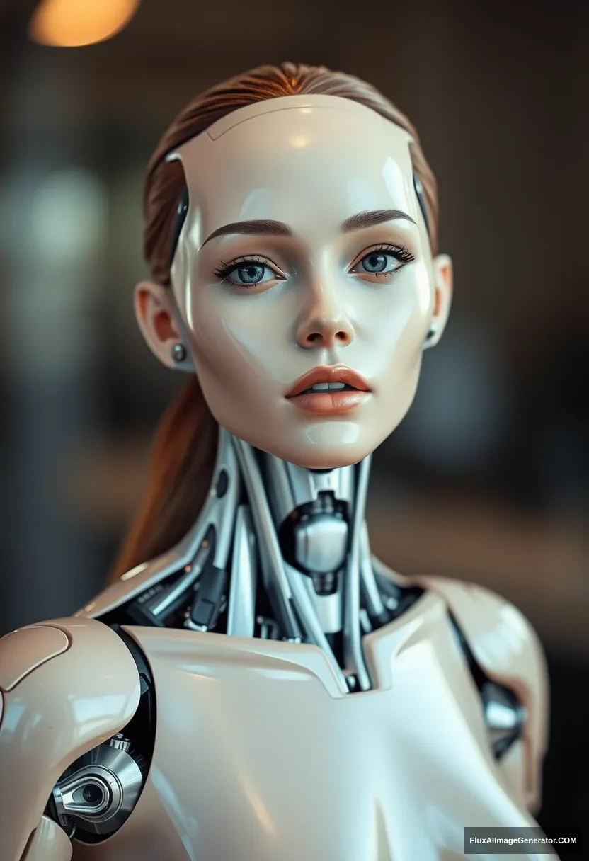 A beautiful female robot, her entire body is almost like that of an ordinary human, covered in flesh-colored synthetic skin.