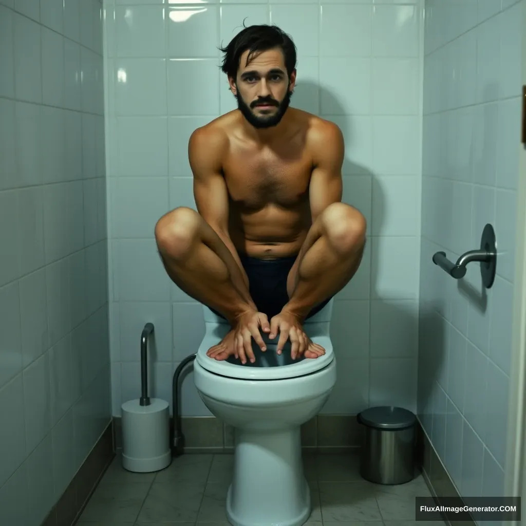 Man on toilet.