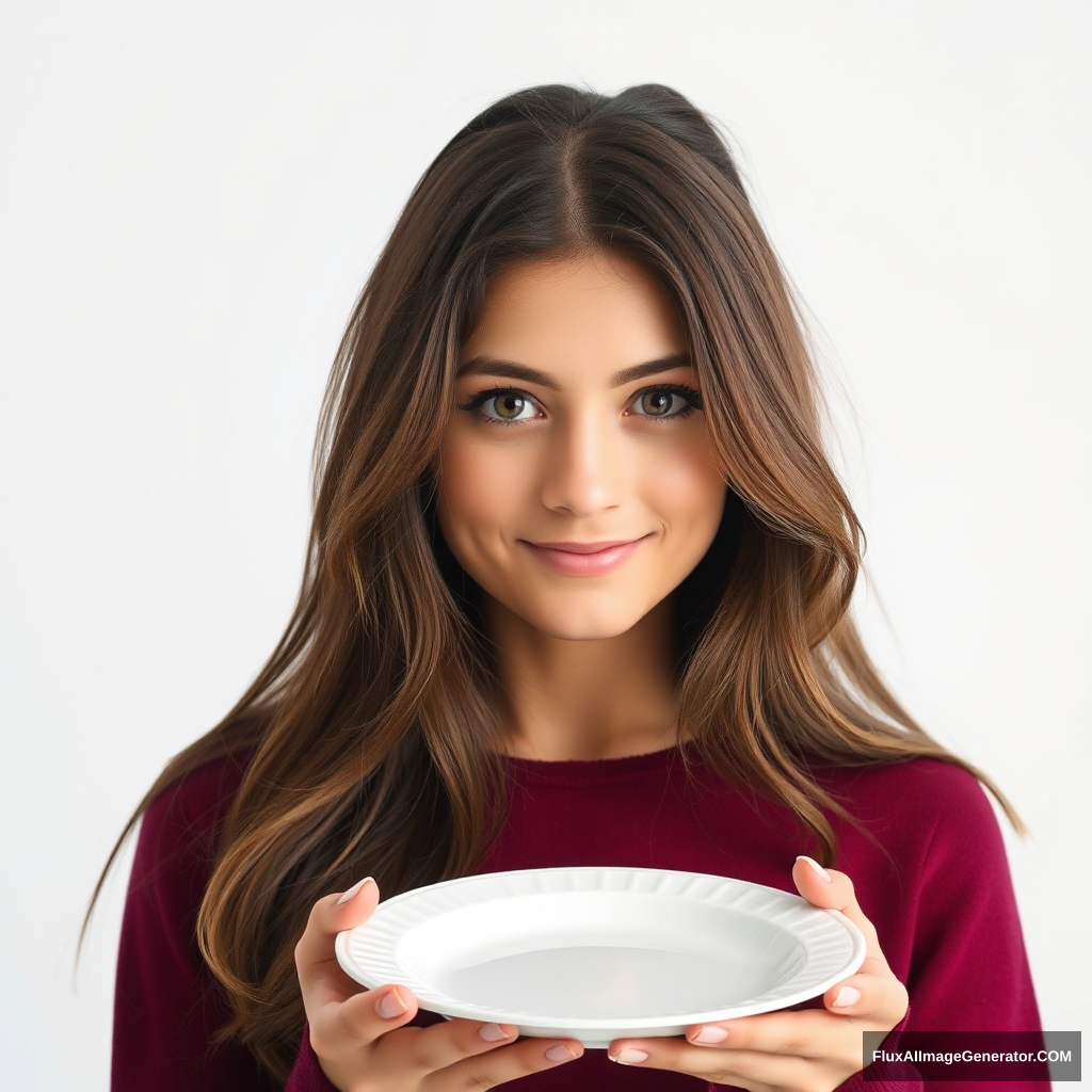 Young woman in front of an empty plate.