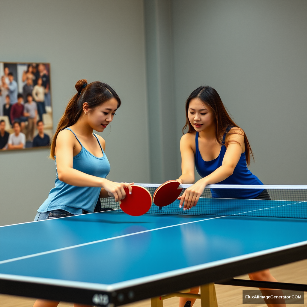 Beautiful women playing table tennis.