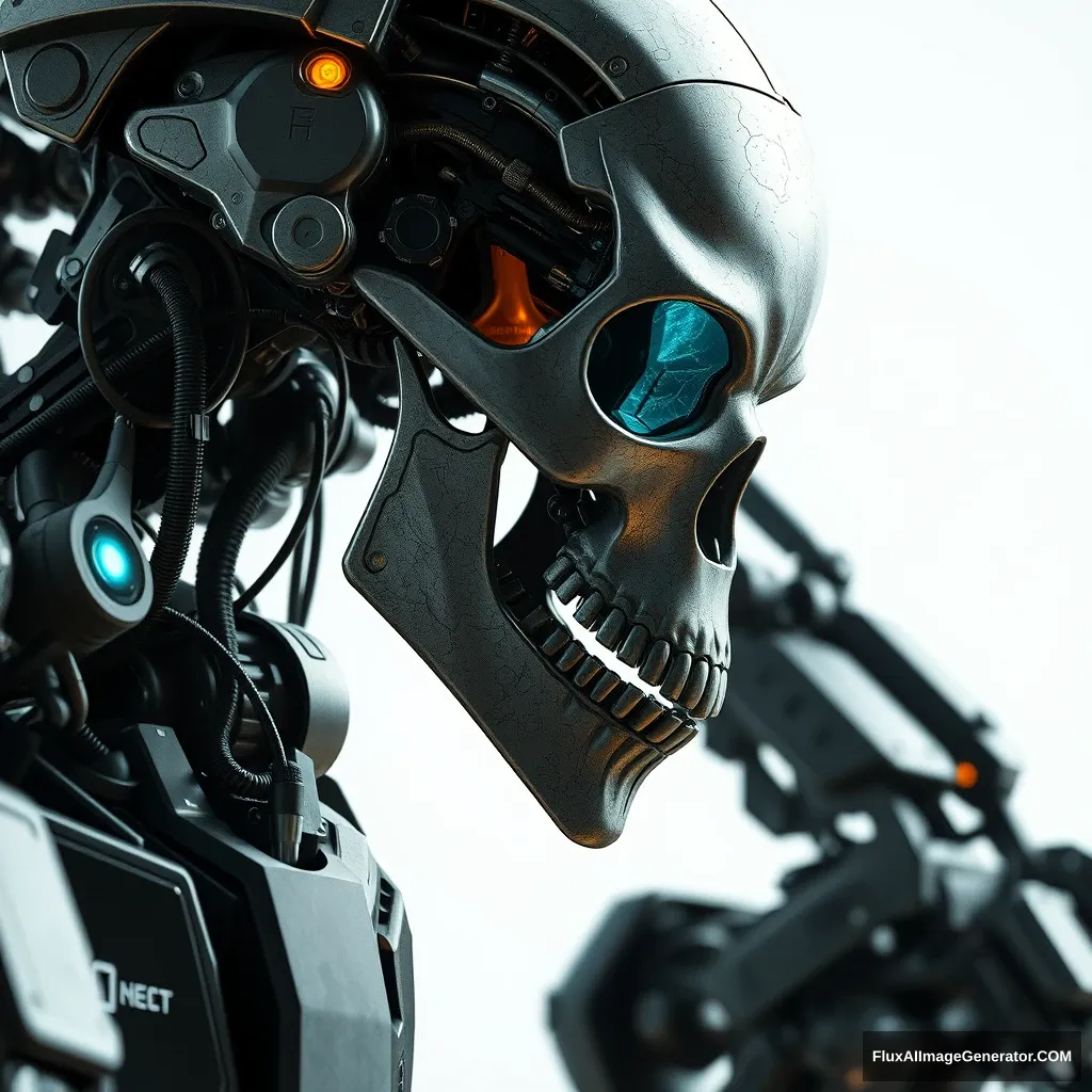 realistic mech robot skull ai cybernetic