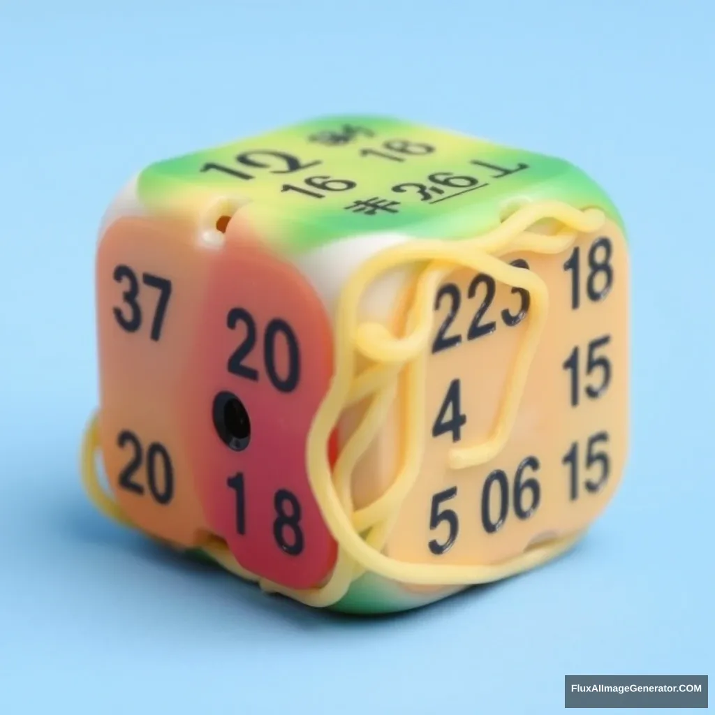 Only A dice, with 20 noodles, numbers from 1-20, the color of each surface is different.