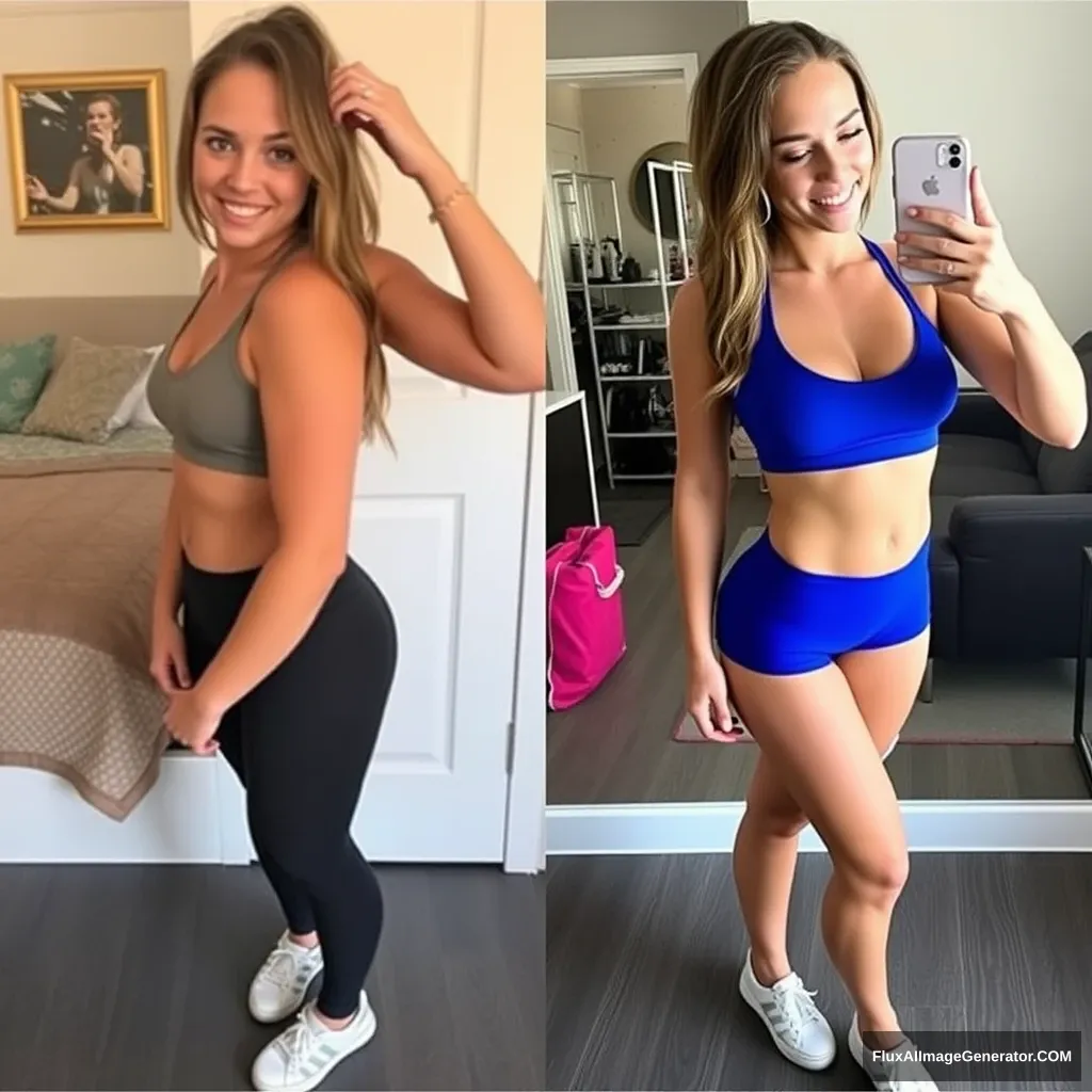 Fitness model influencer Emma's before-after pictures.