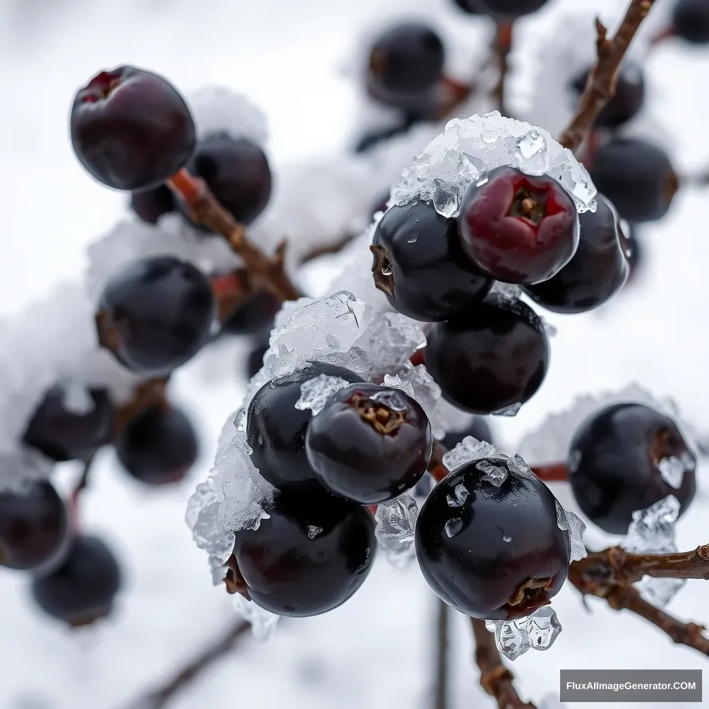 Prunes in the snow and ice