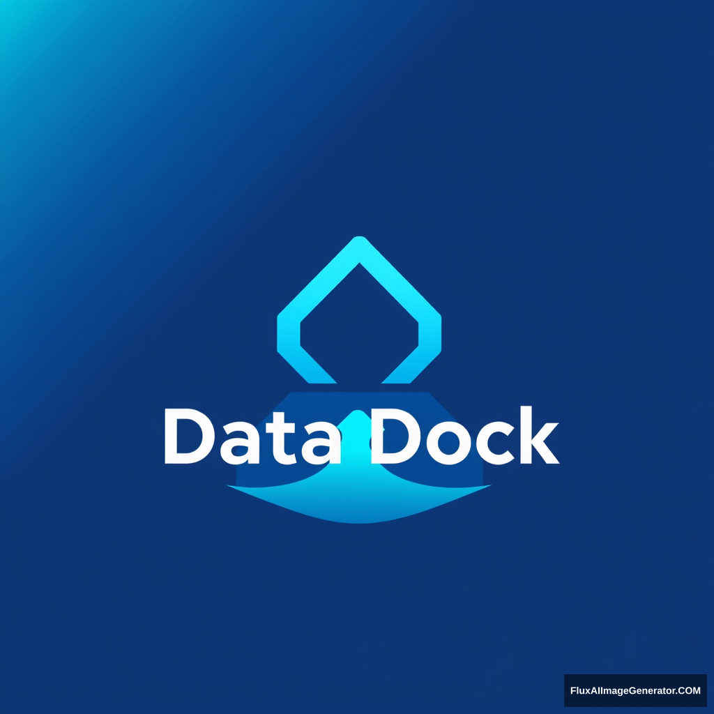 Logo for Data Dock: Sleek, minimalist design featuring a stylized dock extending into a digital sea of data. Vibrant blue and teal gradients represent flowing information. Incorporate abstract, interlocking shapes symbolizing secure storage. Modern sans-serif typography. Convey trust, efficiency, and seamless connectivity. - Image